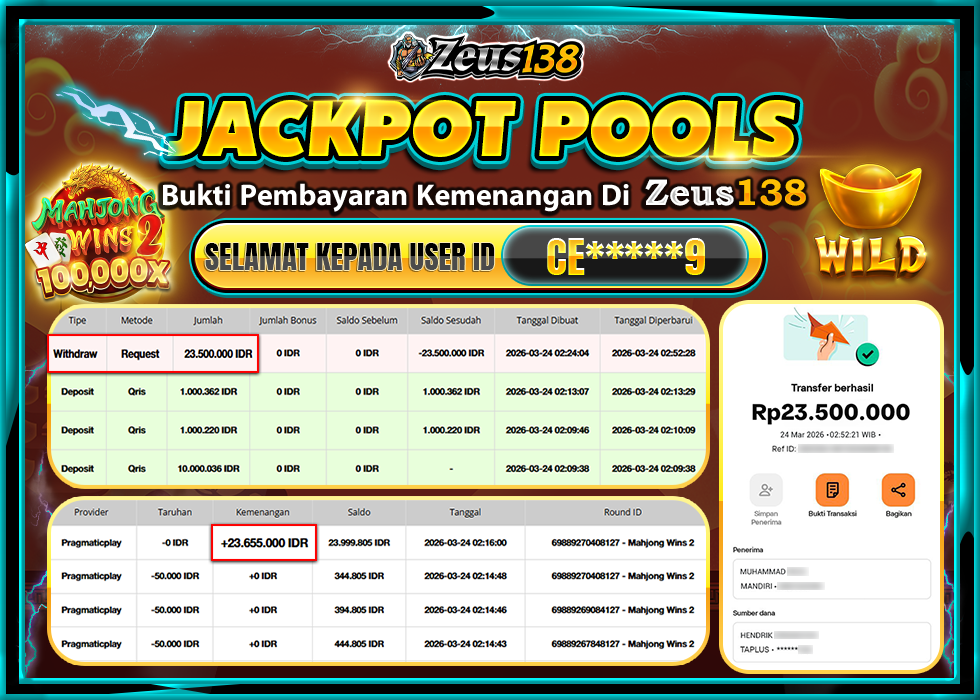 ZEUS138 MAHJONG WINS 2 Rp.23,500,000 LUNAS